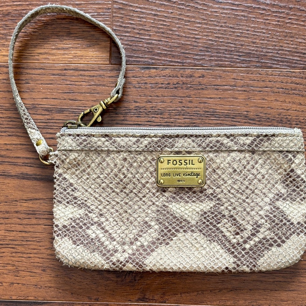 Fossil Cowhide Leather Snake Print Wristlet